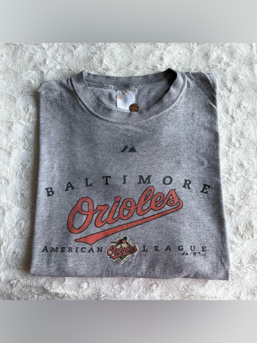 Vintage Baltimore Orioles Shirt Tee Mens Large Gray Majestic Spell Out Os READ
